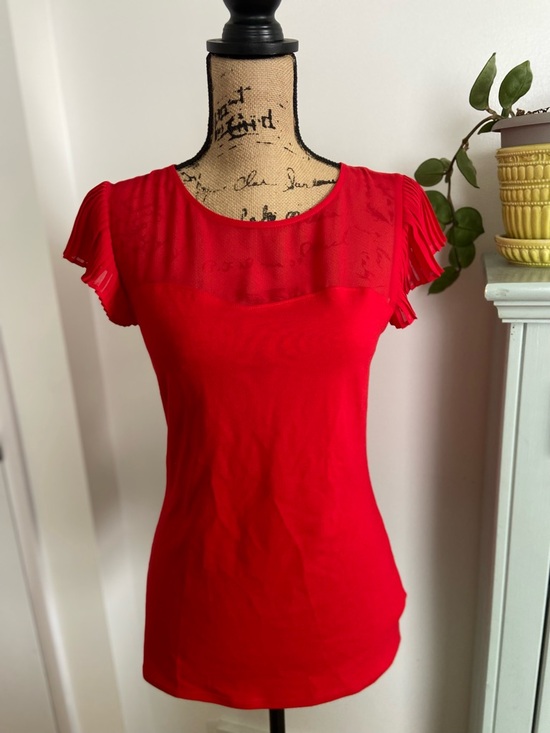 Express Tops - Express Red Flutter Sleeve Scoop Neck Top